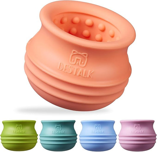 Dog Enrichment Treat Toy, Long-Lasting Wobbly Interactive Freeze Lick Toys for Dogs, Stuffable Puzzle Feeder Toy for Boredom, Silicone Treat Dispensing Chew Toy (Pastel Orange,M)