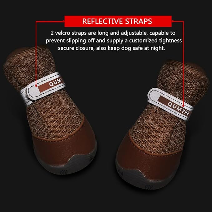 QUMY 4PCS Dog Shoes for Small Dogs, Hot Pavement Summer Puppy Dog Boots & Paw Protectors with Soft Anti-Slip Rubber Sole, Mesh Breathable Dog Booties for Hardfloors, Walking Running Khaki Size 2