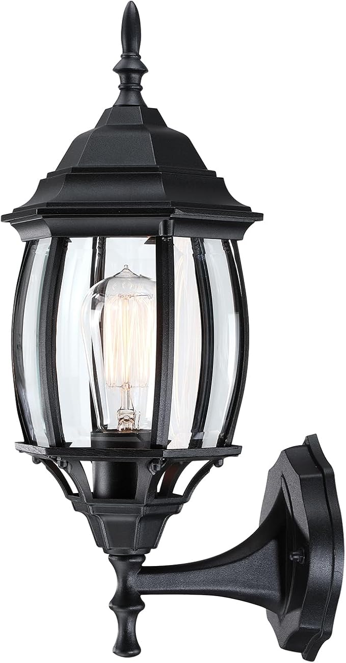 2 Pack Black Outdoor Wall Lights - 16.8 Inch Garage Side Light for House, Metal and Glass Wall Lantern Sconce, Vintage Outside Porch Light for Front Door,Porch,Balcony,E26 Base