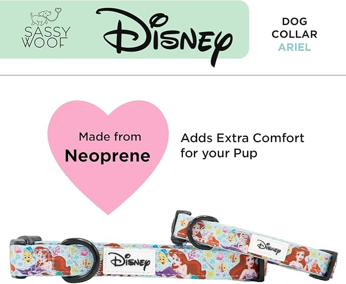 Sassy Woof Dog Collar Disney Princess Little Mermaid Ariel - L, Adjustable, Durable, Comfortable and Stylish Pet Accessories for Large Dogs - Officially Licensed