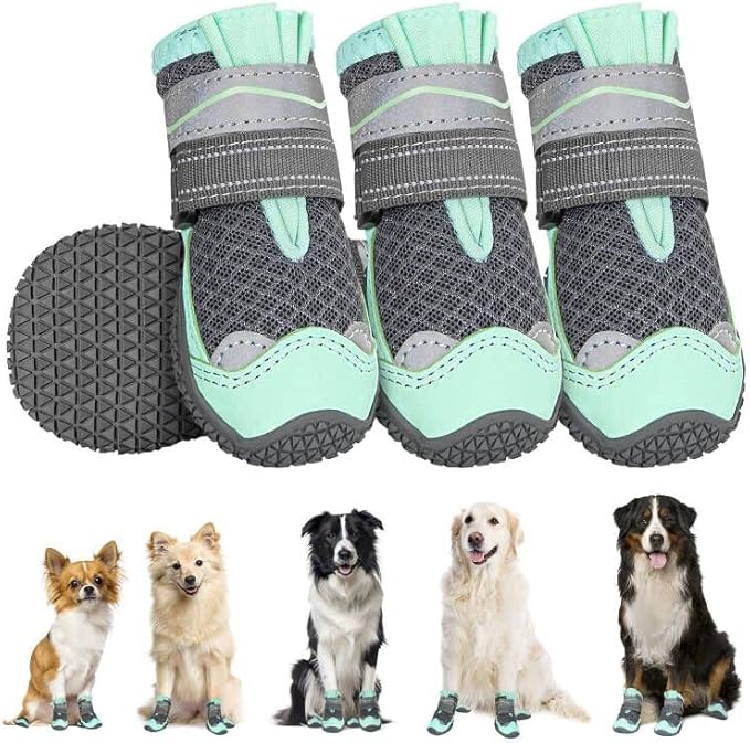 SlowTon Dog Shoes for Large Small Medium Dogs - Breathable Dog Boots for Summer Hot Pavement, Paw Protector for Outdoor Walking Winter Snow, Anti-Slip Rubber Dog Booties for Hard Floor (GR, 1)