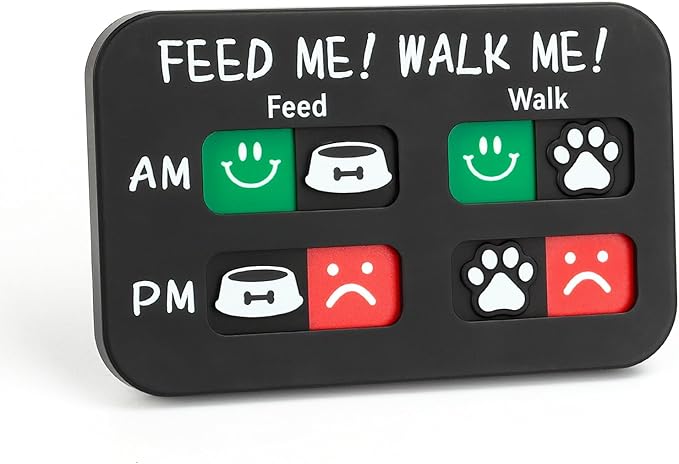 YAUYIK Pet Feeding Reminder Magnet, Dog Fed Sign Tracker, Puppy Feeding Schedule Chart, AM/PM Daily Indication Chart Feed/Walk Your Pets, Helps You to Track Pet Feeding & Walking （Black）