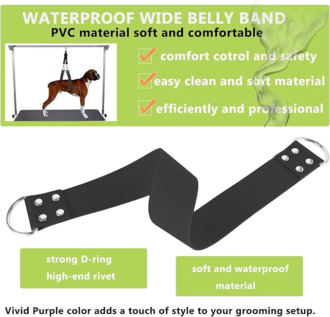 Pet Dog Grooming Belly Strap – 2 Inch Wide Waterproof Strong PVC Support Band, Grooming Loop Restraint for Pet Bathing & Grooming (Black-Long)