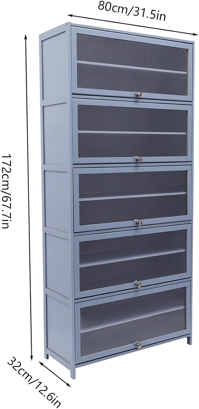 10 Tiers Shoe Rack, Bamboo Shoe Cabinet with Flip Doors Freestanding Shoe Shelf Storage Organizer for Closet, 40-45 Pairs Large Capacity Shoe Storage Cabinet for Closet, Hallway (Grayish Blue)