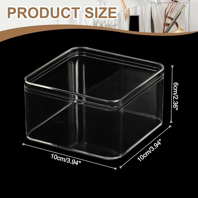 Acrylic Box with Lid, 3.94 x 3.94 x 2.36 in Acrylic Display Case Plastic Square Cube Container Storage Holder Stackable Bins for Cosmetic Collectible Candy Jewelry(2 Pack, Clear)