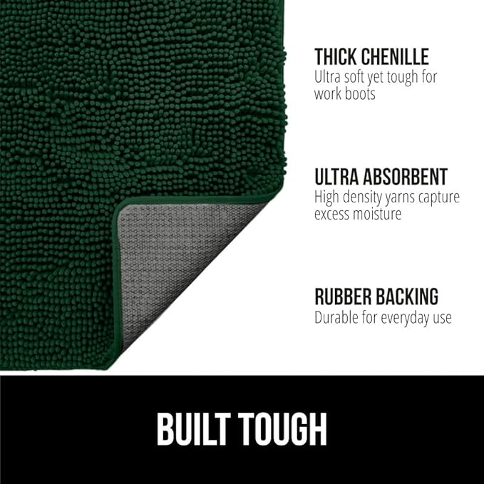 GORILLA GRIP SoakSTOPPER Dog Door Mat, Machine Washable Rug Absorbent Doormat Captures Moisture Mud Dirt, Quick Dry Soft Chenille Entryway Rugs Indoor Entrance Mats for Dog Paws, 24x17 Deep Green