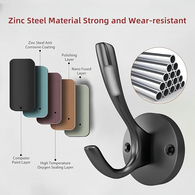 ZUONAI Black Towel Hook Black Towel Hooks for Bathrooms 2 Pack Coat Hook Wall Hook for Hanging and Hat Hooks Towel Hooks for Wall Hooks for Coats Heavy Duty Hook for Hanging Coats Bedroom