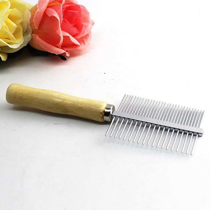 2Pcs Wooden Pet Comb Set with Fine Teeth Non-Skid Handle, Natural Dual-Row Grooming Comb for Dogs and Cats, Effective Stain Removal and Shedding Control, for Home Pet Care