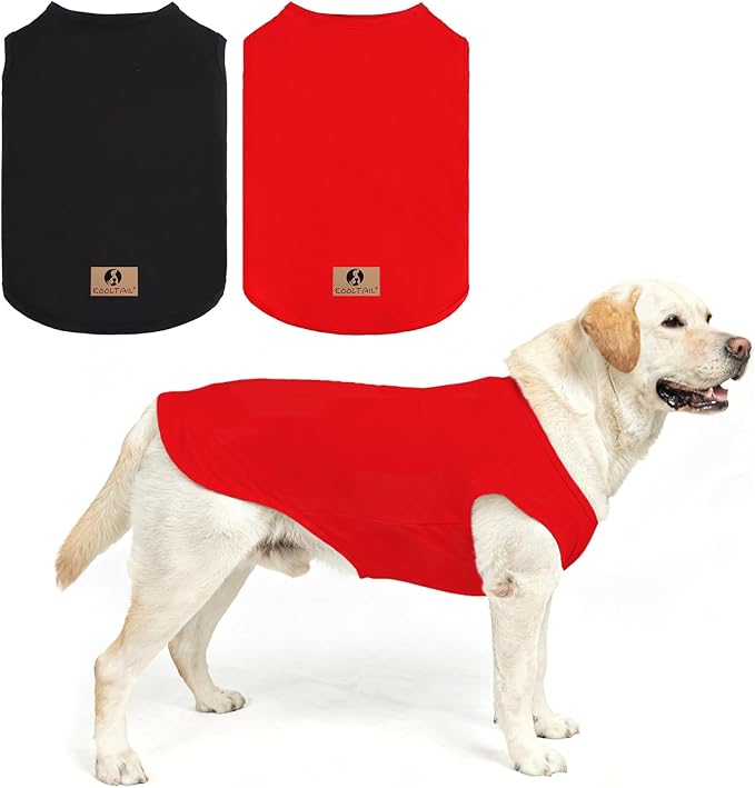 KOOLTAIL Dog Clothes for Large Dogs Boy Girl, 2 Pack Cotton Winter Warm Dog T Shirts Coats for Outdoor, UV & Insect Protection Anti-Hair Loss & Lightweight Pet Vest Tank Tops Apparel, Black&Red 2XL