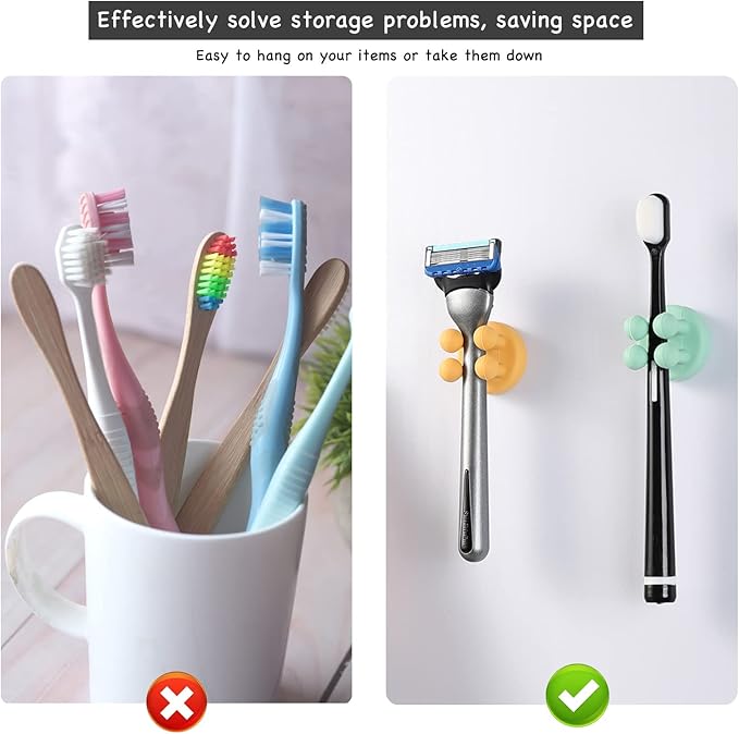 iBetterLife Adhesive Silicone Toothbrush Holder - 6Pcs Multi-Function Waterproof Wall Mounted Single Hook for Hanging Tooth Brushing, Utility Plug Holder for Bathroom Kitchen Living Room Office, Green
