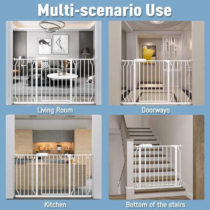 ALLAIBB Extra Wide Pressure Mount Baby Gate Auto Close White Metal Child Dog Pet Safety Gates with Walk Through for Stairs,Doorways,Kitchen and Living Room(66.93-71.65"/170-182cm)