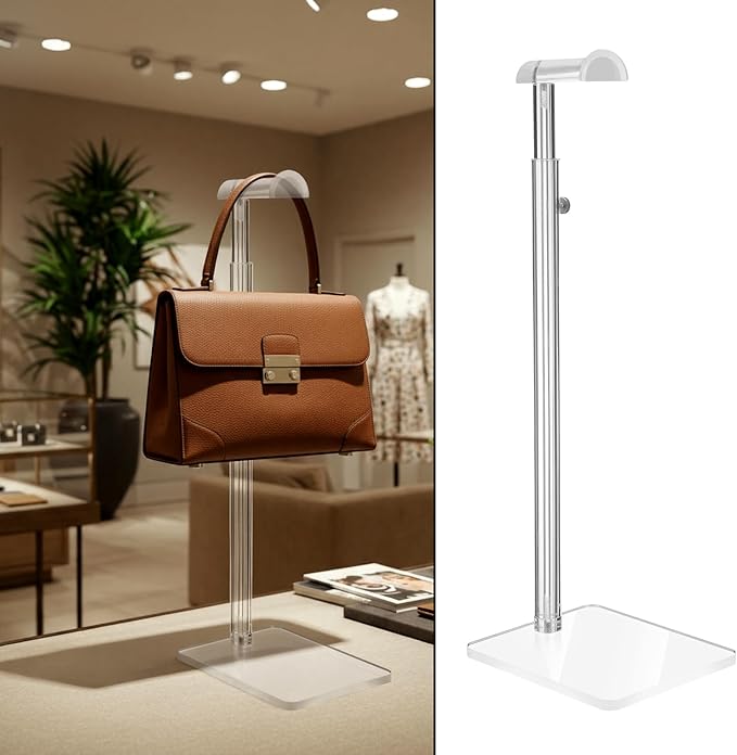 3 Pcs Acrylic Purses Display Stand 14 to 24 Height Clear Adjustable Handbag Rack Purse Organizer for Closet Table Bag Hanging Stand for Closet Retail Vendor Commercial Store