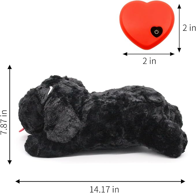 3T GROUP Puppy Heartbeat Stuffed Animal for Dog Heartbeat Toy Sleep Aid for Puppy Essentials Behavioral Training Anxiety Relief Calming Plush Pillow (Black)