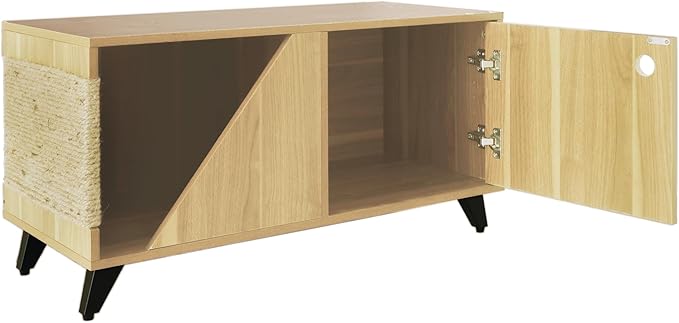 4 Cats & Dogs Jessie Jr. Pet Cabinet with Scratching Post, Cozy Pet Nook & Storage – Modern Engineered Wood Furniture for Cats & Small Dogs, Stylish Compact Design, 35.5” x 15.75” x 18.5”, Oak