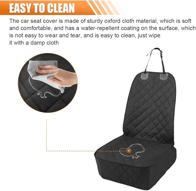 Dog Car Seat Cover, Waterproof & Scratch Proof Car Seat Protector with Side Flaps, Nonslip Front Car Seat Covers with Safety Belt, Universal Dog Mat for Cars, SUVs, Trucks (Black)