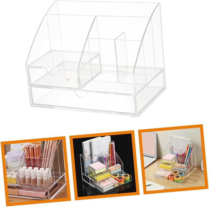 Unomor Multi-purpose Acrylic Desk Organizer Stationery Sundries Organizer Tabletop Storage Box Drawer
