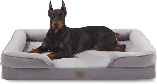 Bedfolks Orthopedic Dog Bed, Waterproof Dog Sofa Bed for Extra Large Dogs, Egg Foam Pet Couch Bed with Removable Washable Cover and Nonslip Bottom, Light Grey
