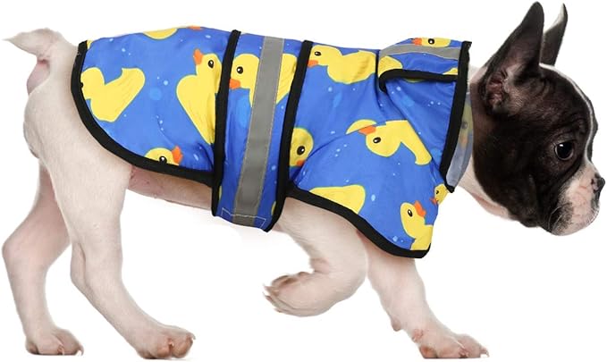 HDE Dog Raincoat Jacket Reflective Adjustable Hooded Pet Poncho Rain Coat with Leash Hole for Small to X-Large Dogs Rubber Ducks - S