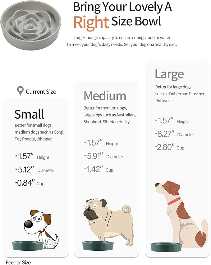 Grey Ceramic Dog Bowl Slow Feeder for Medium and Large Breed,1.5 Cup 8.26 in Slow Feeding Bowl,Puzzle Dog Food Bowl for Fast Eater,Maze Dish for Fast Eater