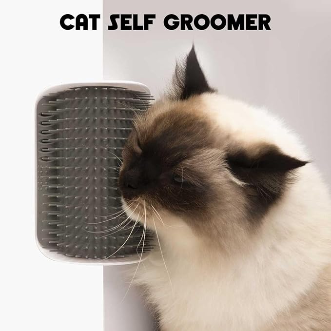 Cat Self Groomer – Wall Corner Grooming Brushes for Cats and Small Pets – Soft Silicone Massage Brush for Shedding Control and Face Rubbing (2 Orange + 2 Gray)