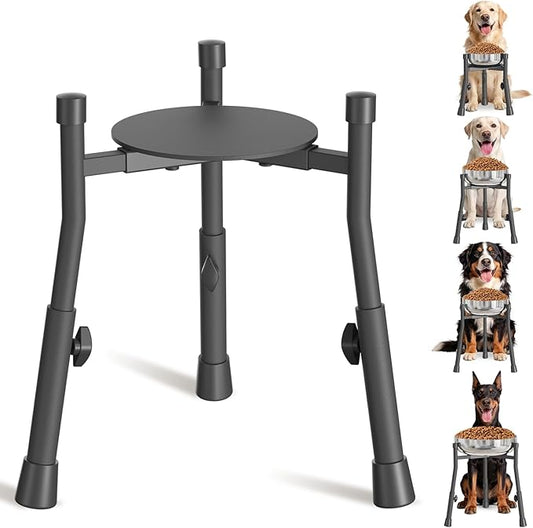 Extra-Stable Elevated Dog Bowl Stand for Large Medium Breeds, Adjustable Size 4 Heights Width 6-10in, Anti-Tip Metal Raised Food Feeder Water Dish Holder, Non-Slip Tall Single Lifted Riser