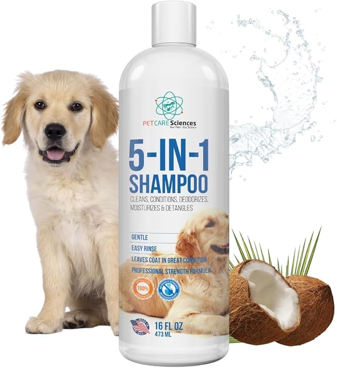 16 floz 5 in 1 Dog Shampoo for Itchy Skin - Sensitive Skin Dog Shampoo for Smelly Dogs - Dog Shampoos & Conditioners - Made in The USA