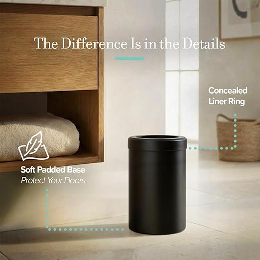 Gatco Small Bathroom Trash Can With Lid, Round 3 Gallon Stainless Steel Wastebasket, Under Sink, Matte Black, For Bathroom, Bedroom, Office (1912)