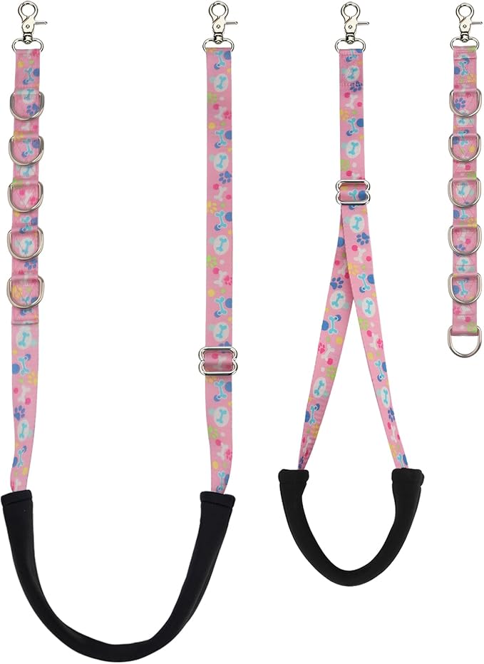 Dog Grooming Belly Straps – Adjustable Grooming Loops with Cute Paw & Bone Pattern Pet Grooming Belly Support Band Table Accessories for Small Medium Large Dogs(Light Pink)