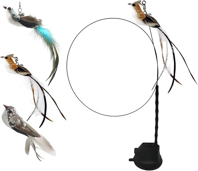 FOTN Interactive Bird Cat Toy Set with Realistic Feathers and Bells for Indoor Cats Flapping and Self Holding Design Great for Stimulating Play and Hunting 3 Birds Included