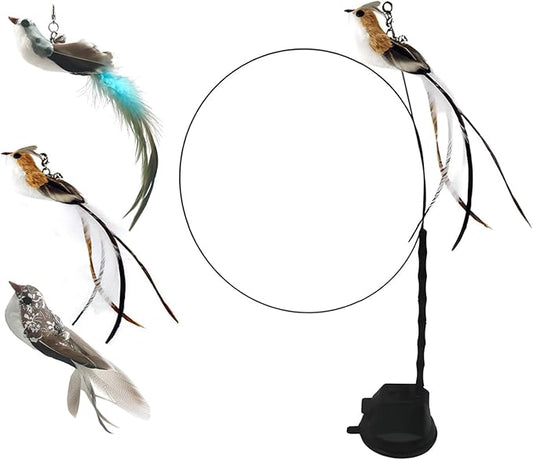 FOTN Interactive Bird Cat Toy Set with Realistic Feathers and Bells for Indoor Cats Flapping and Self Holding Design Great for Stimulating Play and Hunting 3 Birds Included