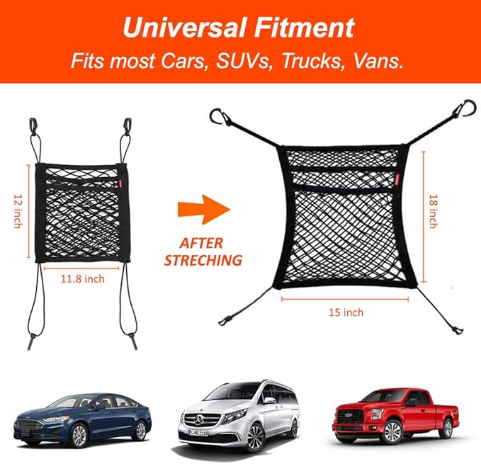 Luckybay Dog Car Barrier, 3-Layer Mesh Net Installed Between Front Seats to Keep Pets in The Back Seat, Universal Fit for Cars & SUVs, Easy to Install, Extra Storage Net Pocket