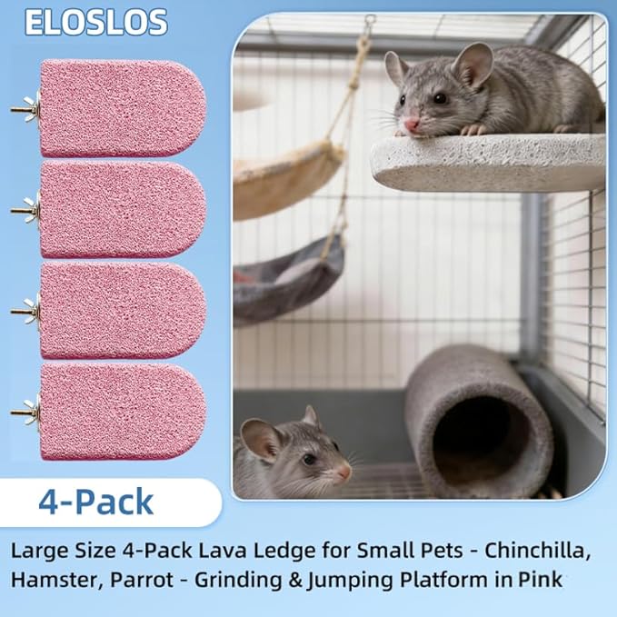 4 Pack Large Size Lava Ledge for Small Pets - Chinchilla, Hamster, Parrot - Grinding & Jumping Platform in Pink
