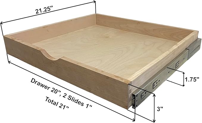 Couver Pull Out Drawers For Cabinets, 21"W x 21"D x 3"H Soft Close Slide Out Wood Shelves Storage Organizer for Kitchen, Finished, Heavy-Duty, Non-Assemble