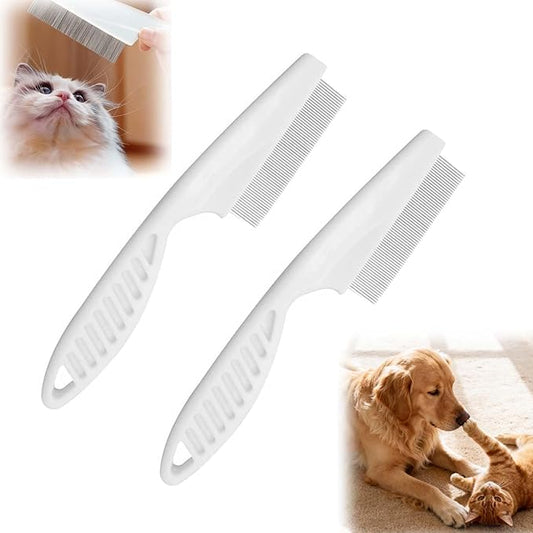 2 Pack Multifunctional Pet Grooming Comb, Stainless Steel Fine Tooth Brush for Tear Stain Removal, Hair Shedding Control & Massage for Dogs and Puppies
