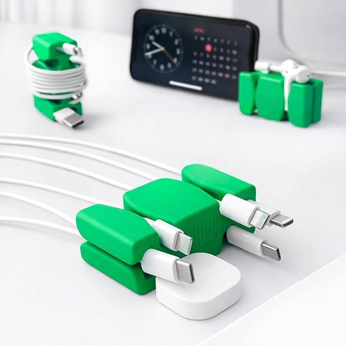 CordBrick Stocking Stuffers for Adults Cord Management Weighted Cord Holder Cable Wrap Phone Stand - Multiuse Gadget Organizer for Nightstand, Desk. Gift for Men, Durable Silicone. 1pk Green