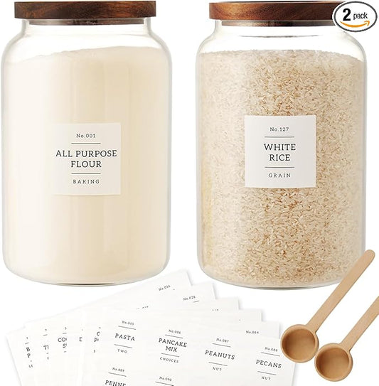 2 PCS Large Glass Jar with Airtight Lid, Glass Food Storage Jars for Tea,Spice,Cereal, Egg,Flour,Coffee and More(1 gallon/4000 ml)