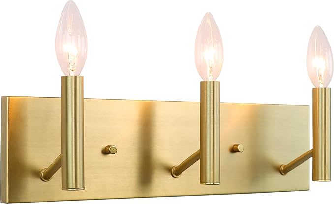 Kalium Bathroom Light Vanity Fixtures Over Mirror, 3-Lights Modern Brushed Gold Wall Sconces, Minimalist Wall Lights for Livingroom Bedroom Entryway Hallway Staircase, E12 Base(Bulbs Not Included)