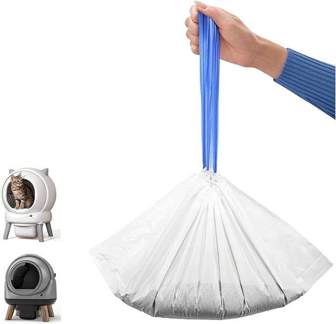 Litter Box Liners Drawstring Waste bag 6 Rolls / 120 Pcs, Heavy Duty Trash Bags, Compatible with Most of Automatic Cat Litter Box, like G1/ E2