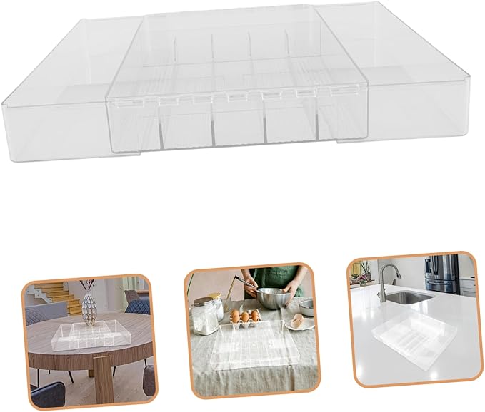 Expandable Cutlery Tray Dividers Acrylic Organizer for Silverware Storage Kitchen Medium Compartment Holder for Forks Spoons and Utensils