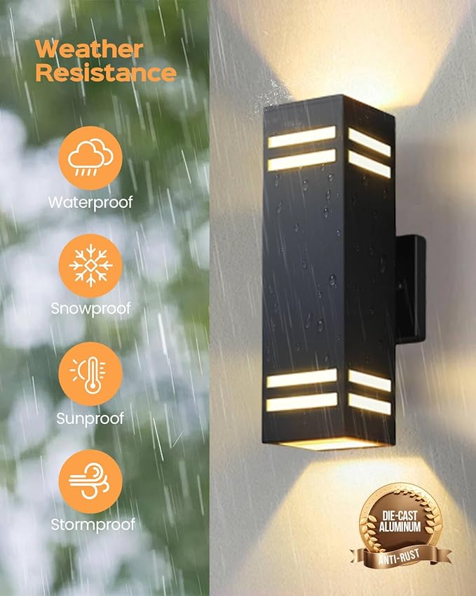SHIMR Dusk to Dawn Outdoor Lighting 2 Pack, Modern Exterior Lighting Fixtures Wall Mount ETL Listed, Aluminum Anti-Rust Outdoor Sconce Up and Down Outside Lights for House Porch, LED Bulbs Include