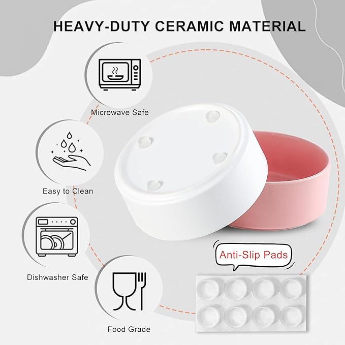 Ceramic Dog Bowl for Food and Water - Pet Feeder Bowl for Small Dogs and Cats - Heavy Ceramic Feeding Dish with Non Slip Base - Dishwasher & Microwave Safe - 5 Inch - 1.4  Cups - Gray