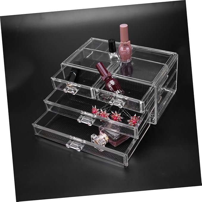 PRETYZOOM Large 3-Layer 4-Drawer Acrylic Makeup Organizer for Desktop Dustproof Cosmetic Storage Box Non-Slip Base for Vanity and Dresser