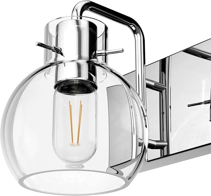 Tipace Chrome Modern Bathroom Vanity Light Fixtures Over Mirror Glass Globe 4 Lights Stainless Steel Vanity Lights Farmhouse Bath Lighting(Exclude Bulb)