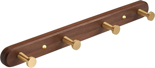 SARIHOSY] Wall Mounted Coat Rack,Multi Hook Hangers,Entryway Hanging Coat Rack,Metal Wood Coat Rail with 4 Hooks，Walnut Wood,zinc Alloy,Bedroom,Bathroom,Foyer,Living Room,Metal Household Items