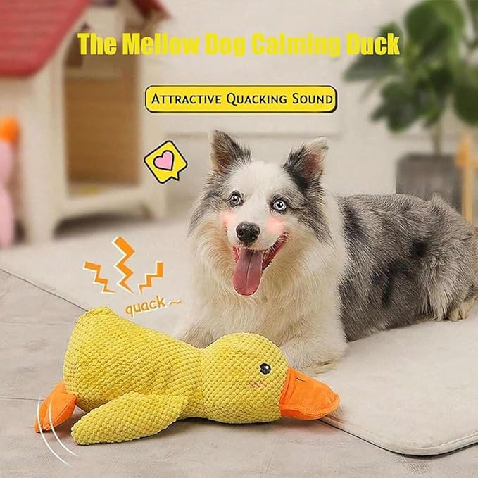 Emotional Support Duck Toy - Mellow Dog Calming Duck with Quacker Sound, Yellow Stuffed Dog Chew Toys with Calming Ball (Black, Small)