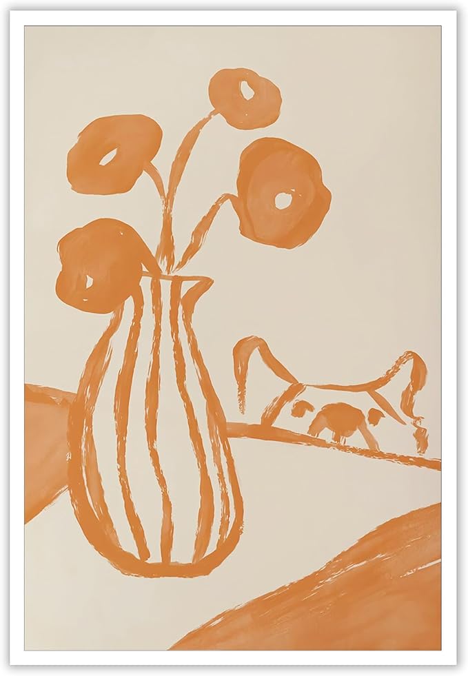 Funny Sneaky Dog Poster Retro Still Life Kitchen Canvas Wall Art Modern Abstract Floral Watercolor Animal Prints Painting For Living Room Kitchen Dining Room Wall Decor 8x12in Unframed