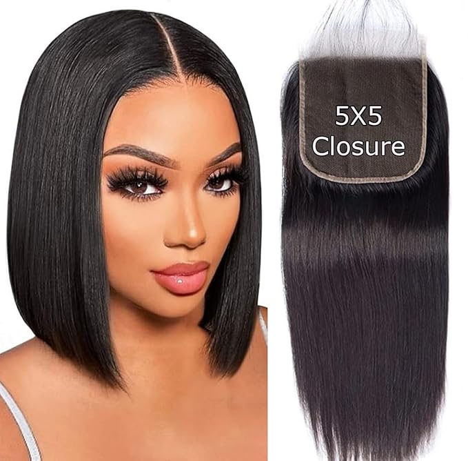 Selina Straight Closure 5x5 Lace Closure Human Hair Unprocessed Human Hair Brazilian Virgin Hair Free Part Closure Natural Hair Color Black 12 Inch