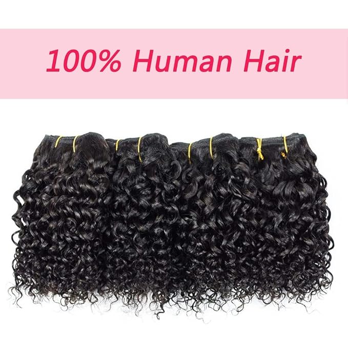 Selina Brazilian Curly Hair Bundles 4 Bundles Kinky Curly Short Human Hair Brazilian Virgin Human Hair 50 Gram/Bundle (8 8 8 8, Natural Color)