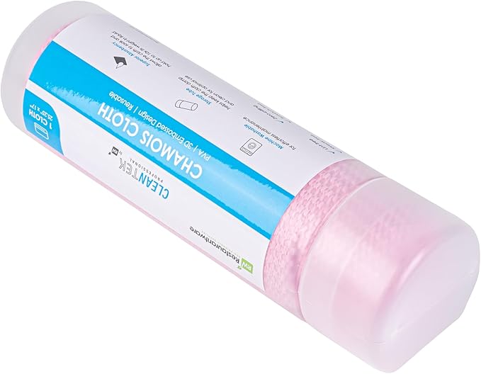 Restaurantware-Clean Tek Professional 25.2 x 16.9 Inch Chamois Cloths, 20 Reusable Microfiber Towels - Storage Tube Included, Absorbent, Pink PVA 3D Microfiber Cleaning Rags, for Windows Or Cars