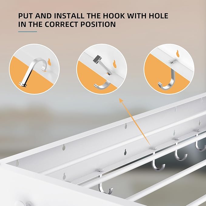Drying Rack Clothing,Clothes Drying Rack Wall Mounted,Laundry Drying Rack Wall Mount,Foldable,Collapsible,60 lb Capacity 5 Aluminium Poles with 6 Hooks (White, 31.5'')